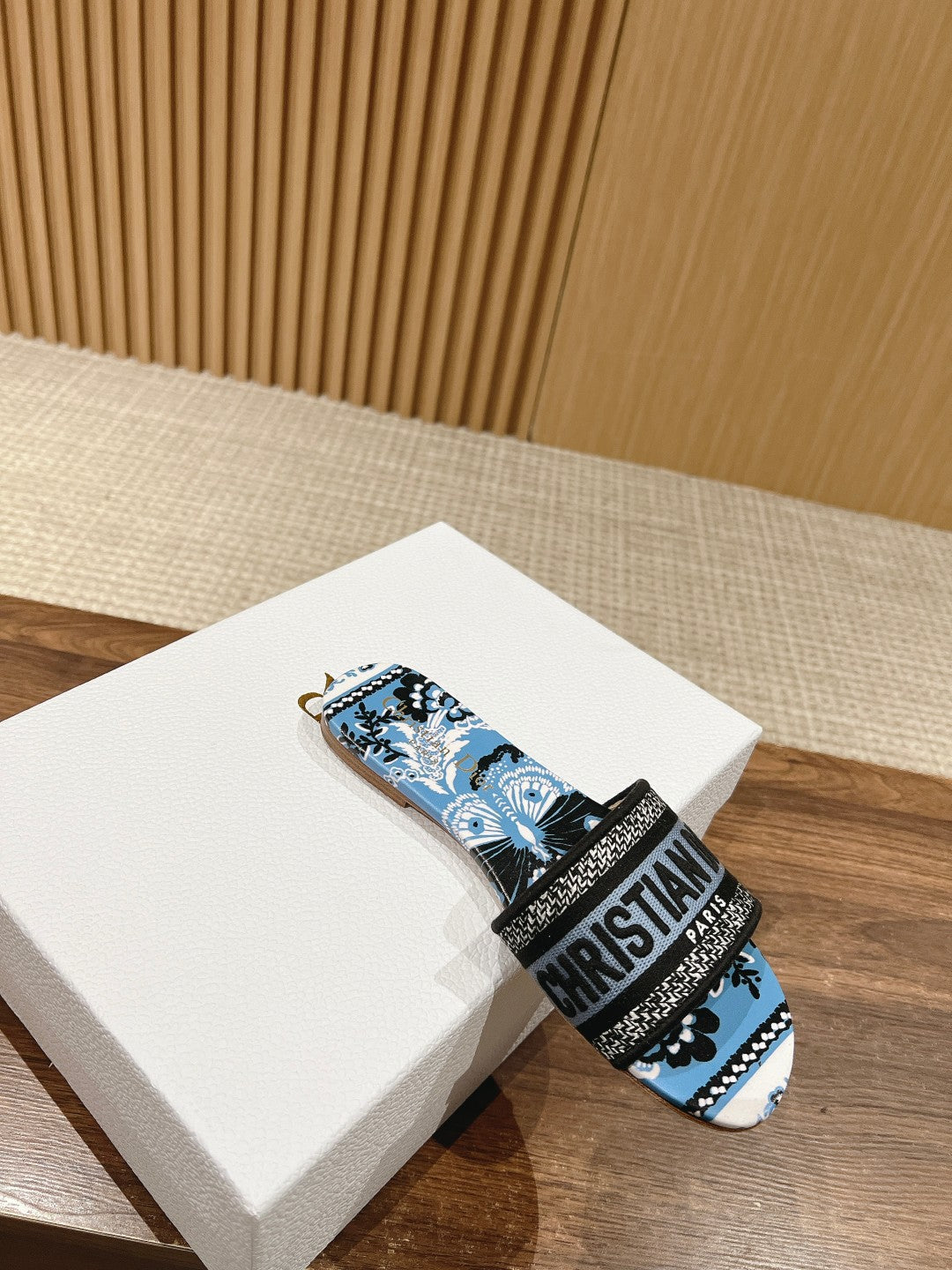 CD 26s Slide Sandals In Blue Floral Print Logo Strap