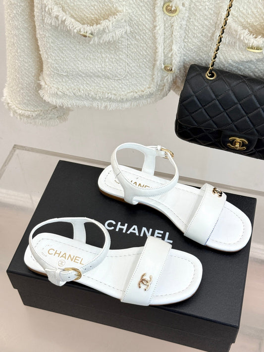 CC 26s Strap Flat Sandals White Lambskin 920334