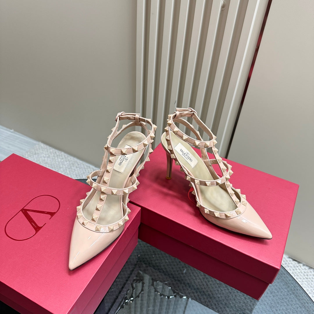 Rockstud Slingback 95mm Pink Patent Calfskin