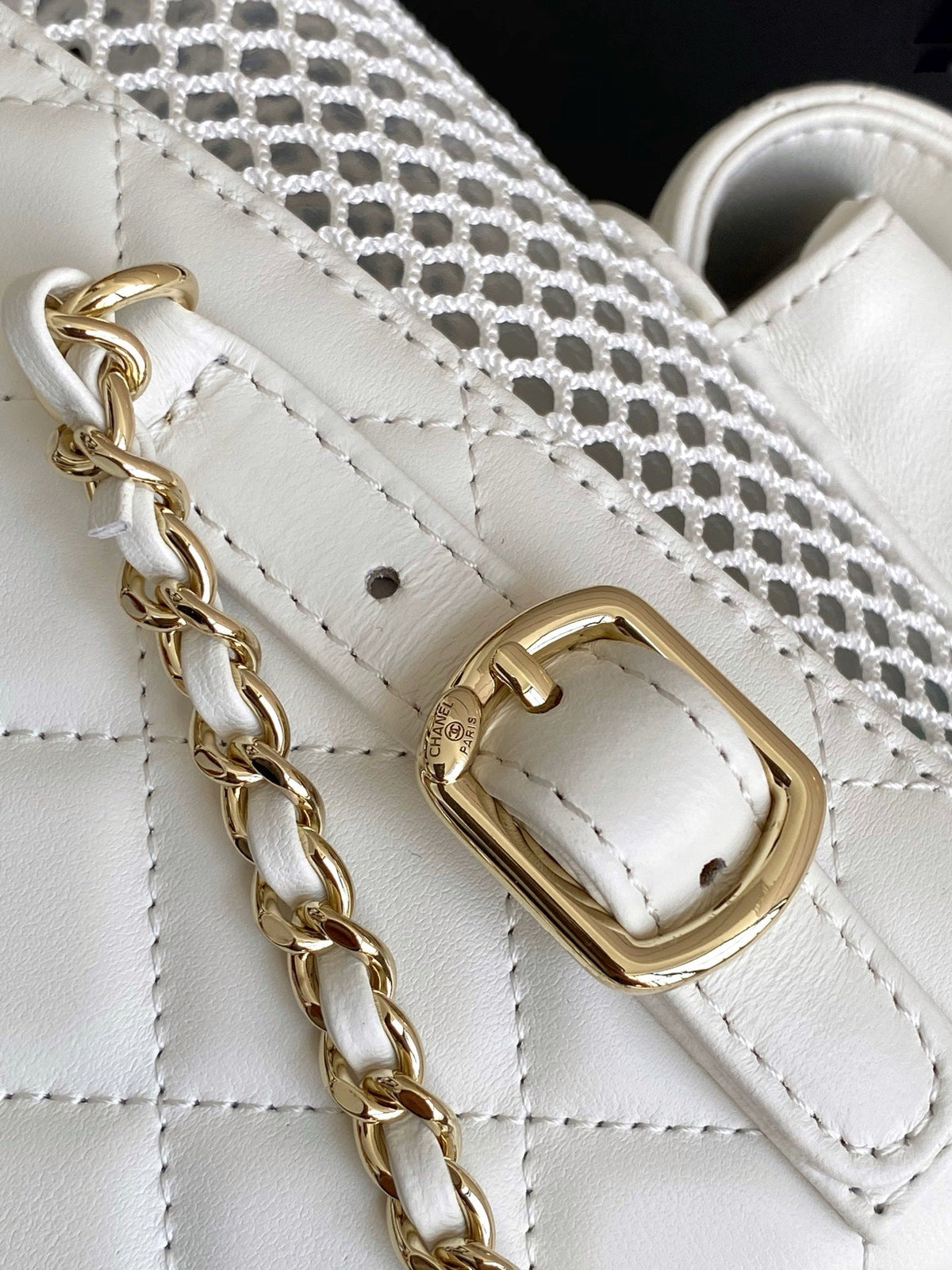 cc 25S Backpack 25cm White Mesh Calfskin