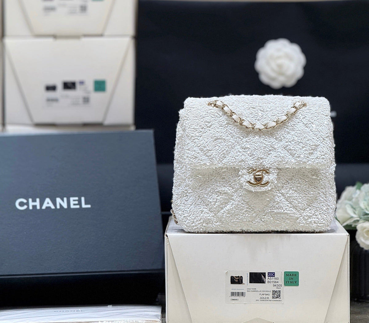 Chanel 2025 Backpack White Sequin Lambskin 346043
