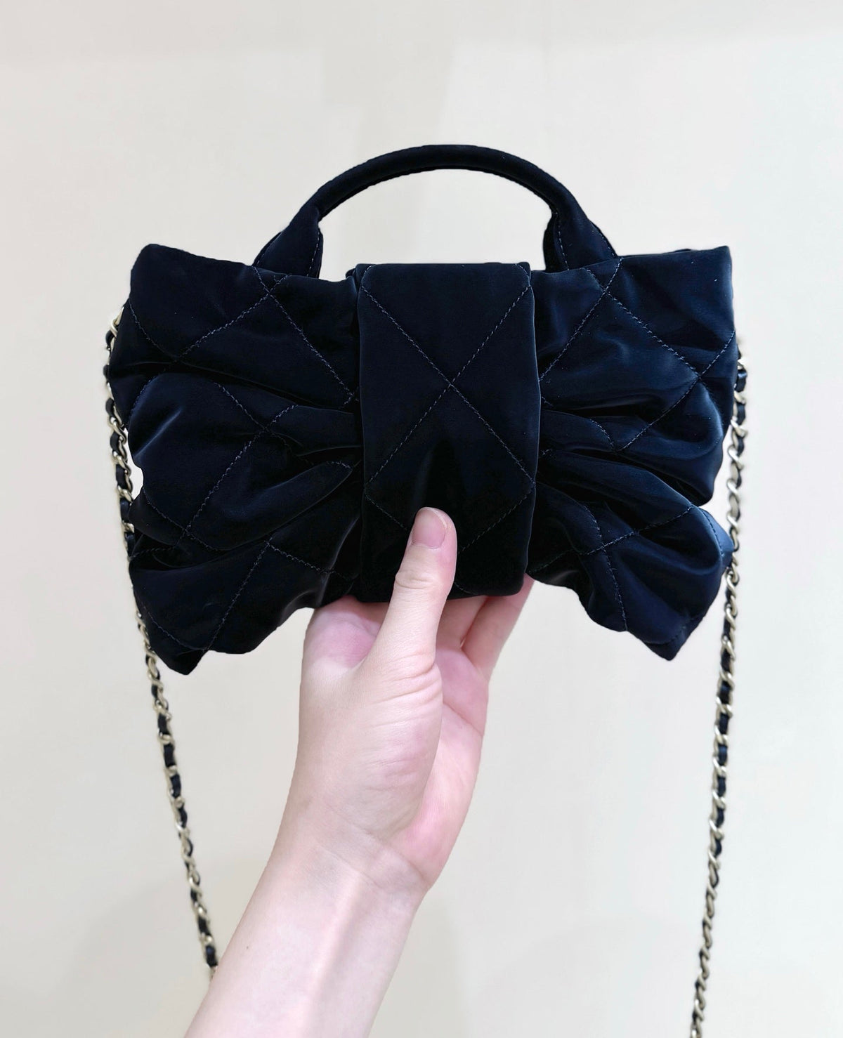 Chanel 2025 Bow Bag 26cm Black Velvet 346049