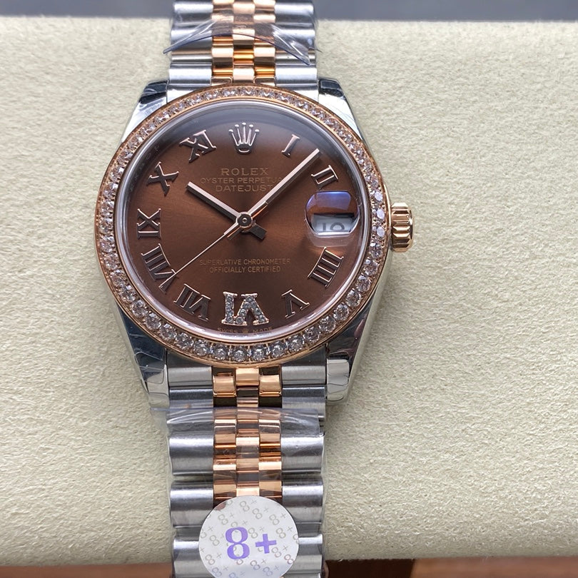 Datejust 31mm Pink Gold Steel Diamond Bezel Chocolate Dial