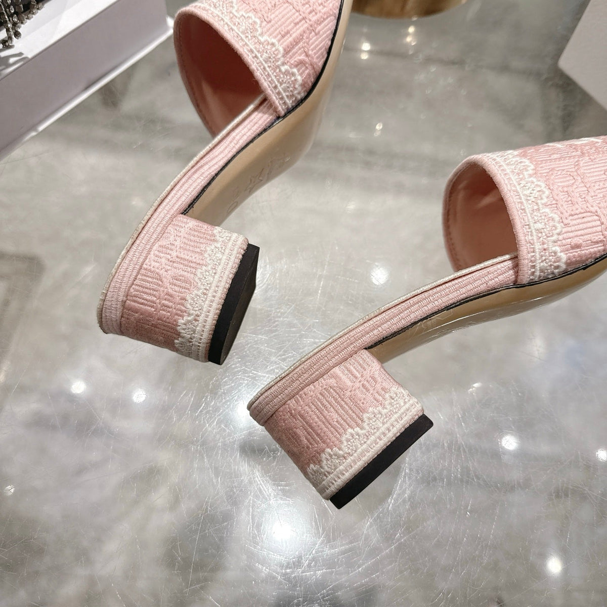 CD 26 Embroidered Sandals 45mm Pink White Canvas 592241