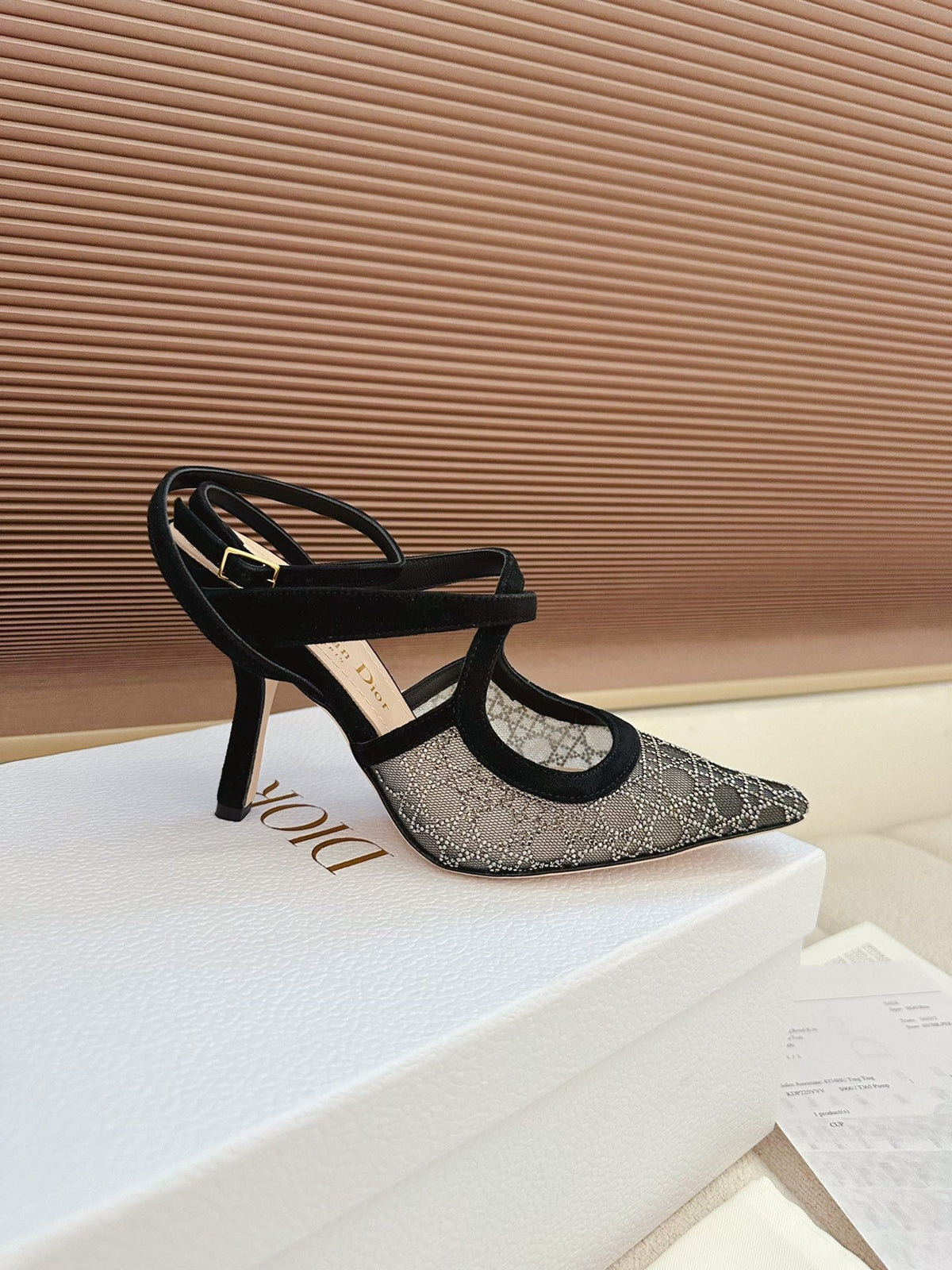CD 26 High Heel 95 Black Beige Mesh Fabric Sheepskin 614894