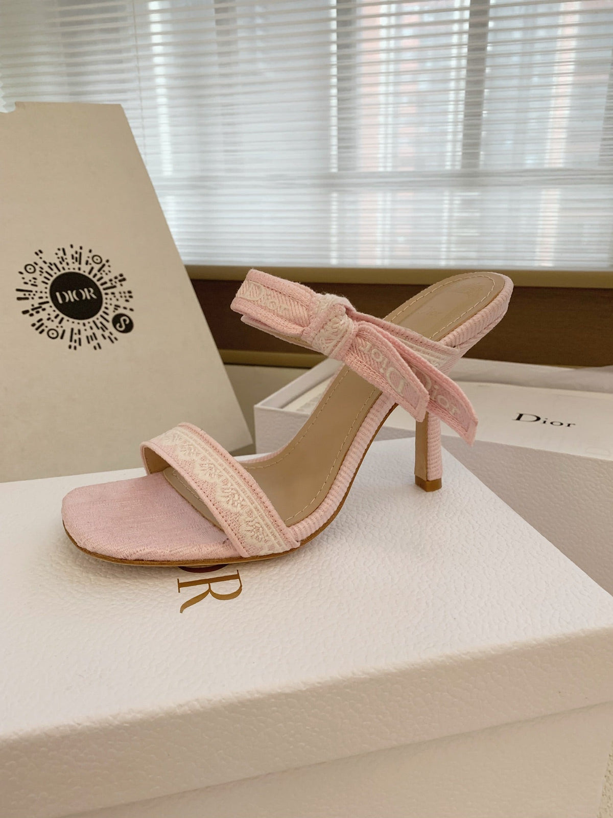 CD 26s High Heel Sandal 100 Pink Canvas Sheepskin 664178