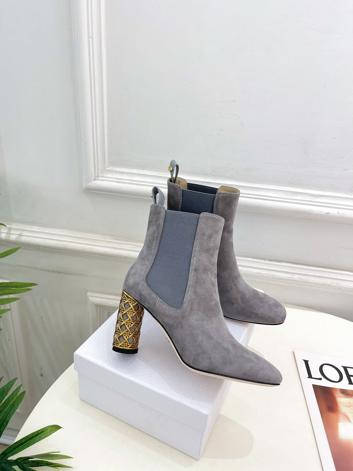 CD Icon Heeled Ankle Boot 80mm Grey Suede