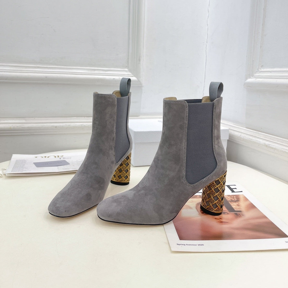 CD Icon Heeled Ankle Boot 80mm Grey Suede