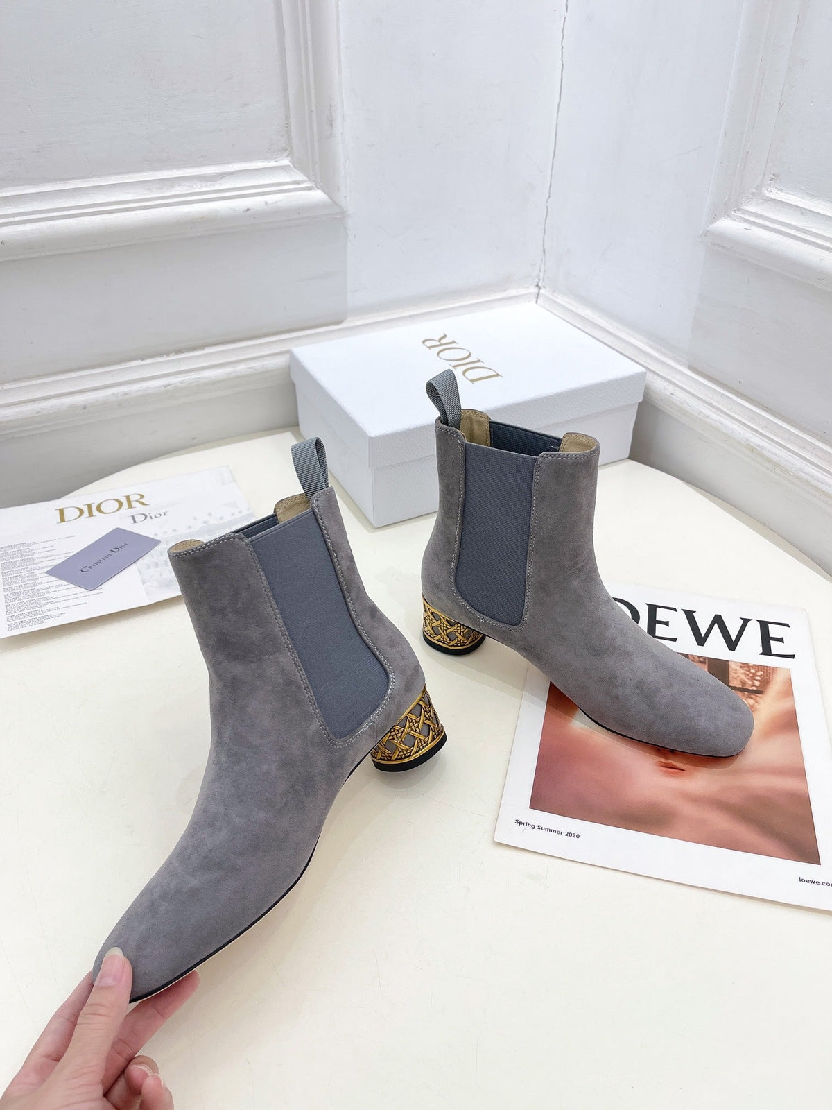 CD Icon Heeled Ankle Boot 40mm Grey Suede