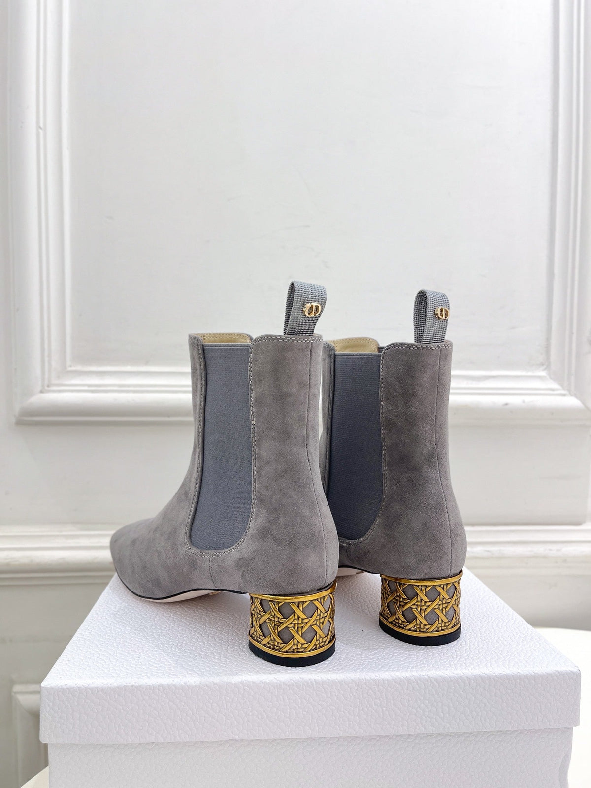 CD Icon Heeled Ankle Boot 40mm Grey Suede