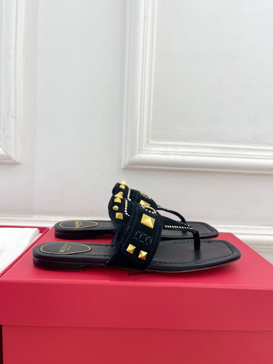Plaster Caster Buffalo Thong Sandal Black Suede Calfskin And Cowhide 307472