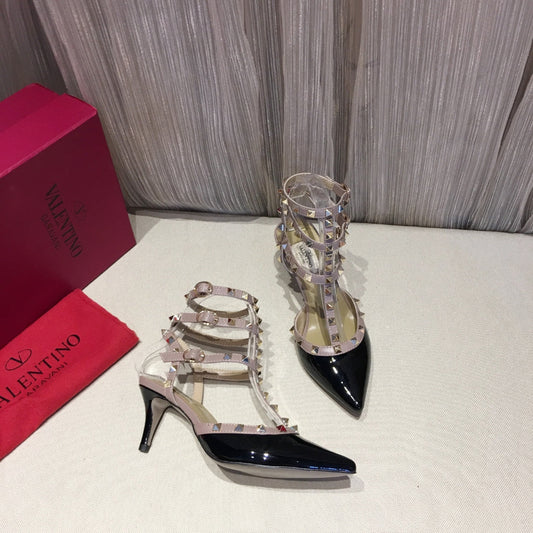 Valentino Rockstud Caged Pumps 65mm Black mix Nude Patent Leather 239637