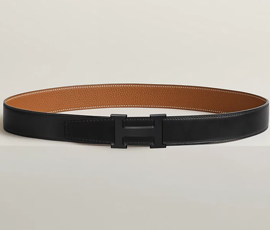 H belt buckle & Reversible leather strap 38mm Black Hardware