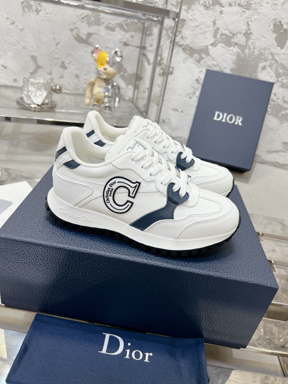 C'est Dior Sneaker 35mm White Mix Charcoal Blue Cowhide