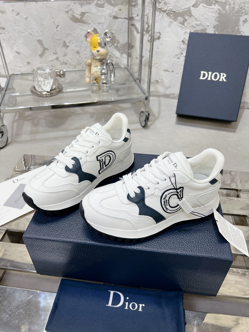 C'est Dior Sneaker 35mm White Mix Charcoal Blue Cowhide