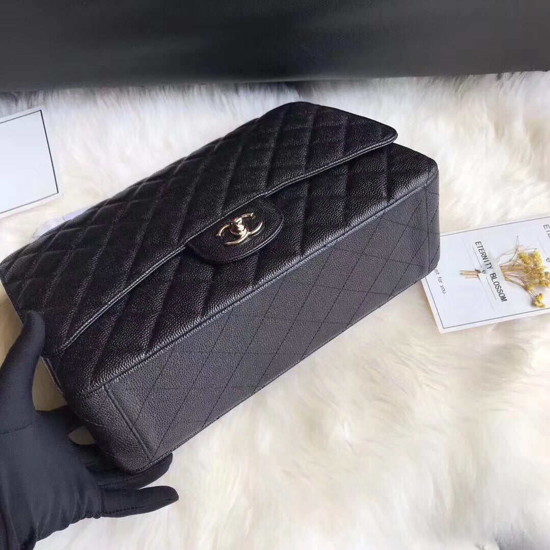 FLAP BAG 33CM BLACK CAVIAR SILVER HARDWARE