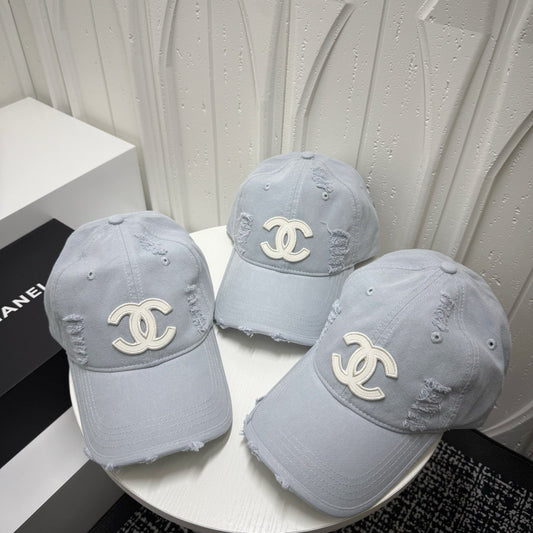 Chanel-inspired distressed baseball cap