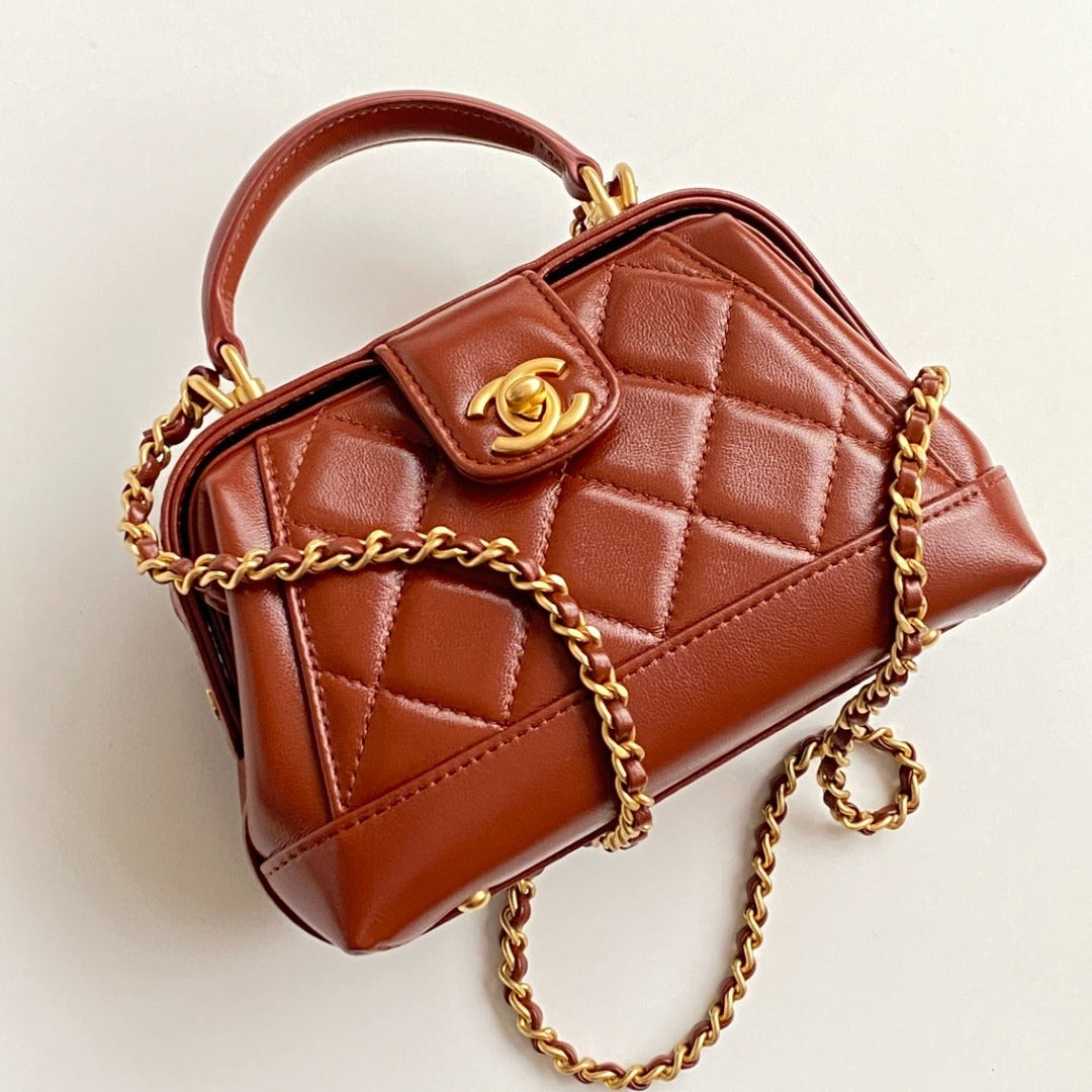 CC Mini Top Handle 18cm Red Leather Gold Hardware