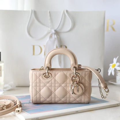 Small Lady D-Joy Bag Beige Sheepskin
