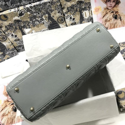 LARGE LADY BAG 32CM GRAY CANNAGE LAMBSKIN