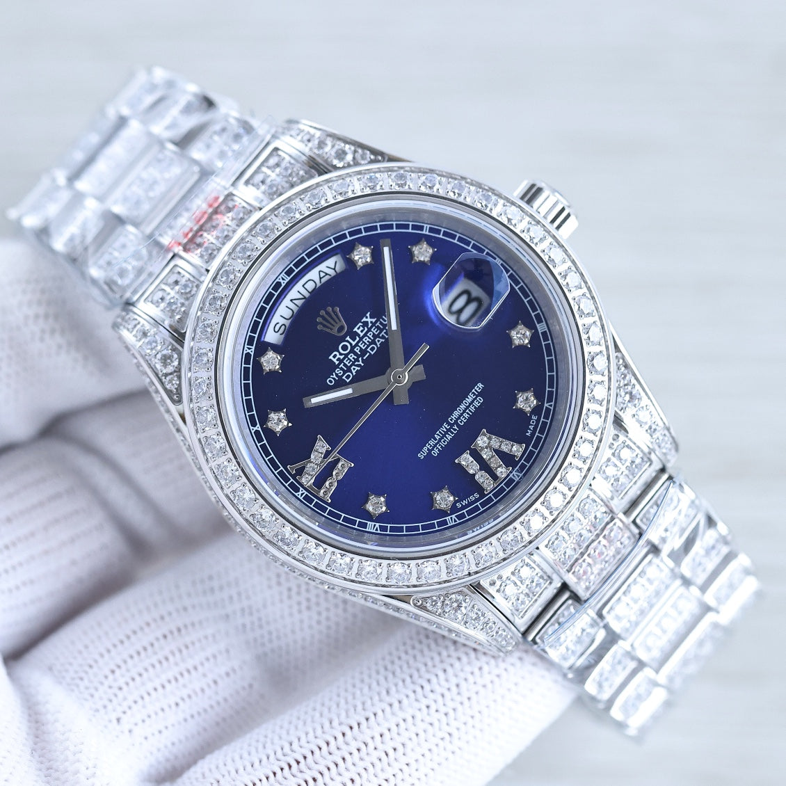 DAY-DATE 41 SILVER CUSTOM ALL DIAMOND