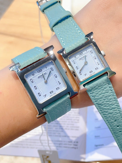 HM HEURE H 26 SILVER BLUE DIAL EPSOM LEATHER
