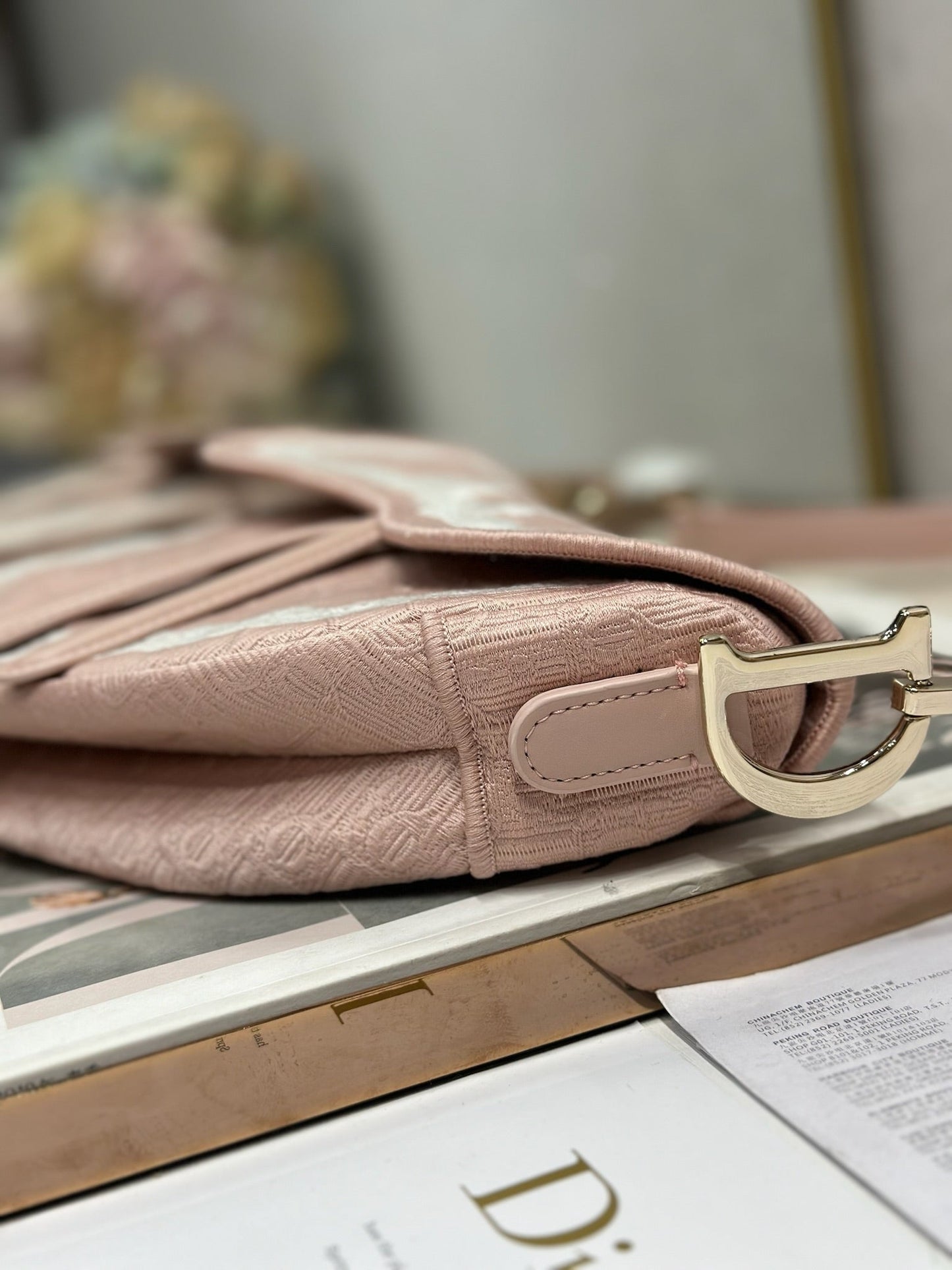 CD Saddle Bag 25.5cm Pink in Denim 288052