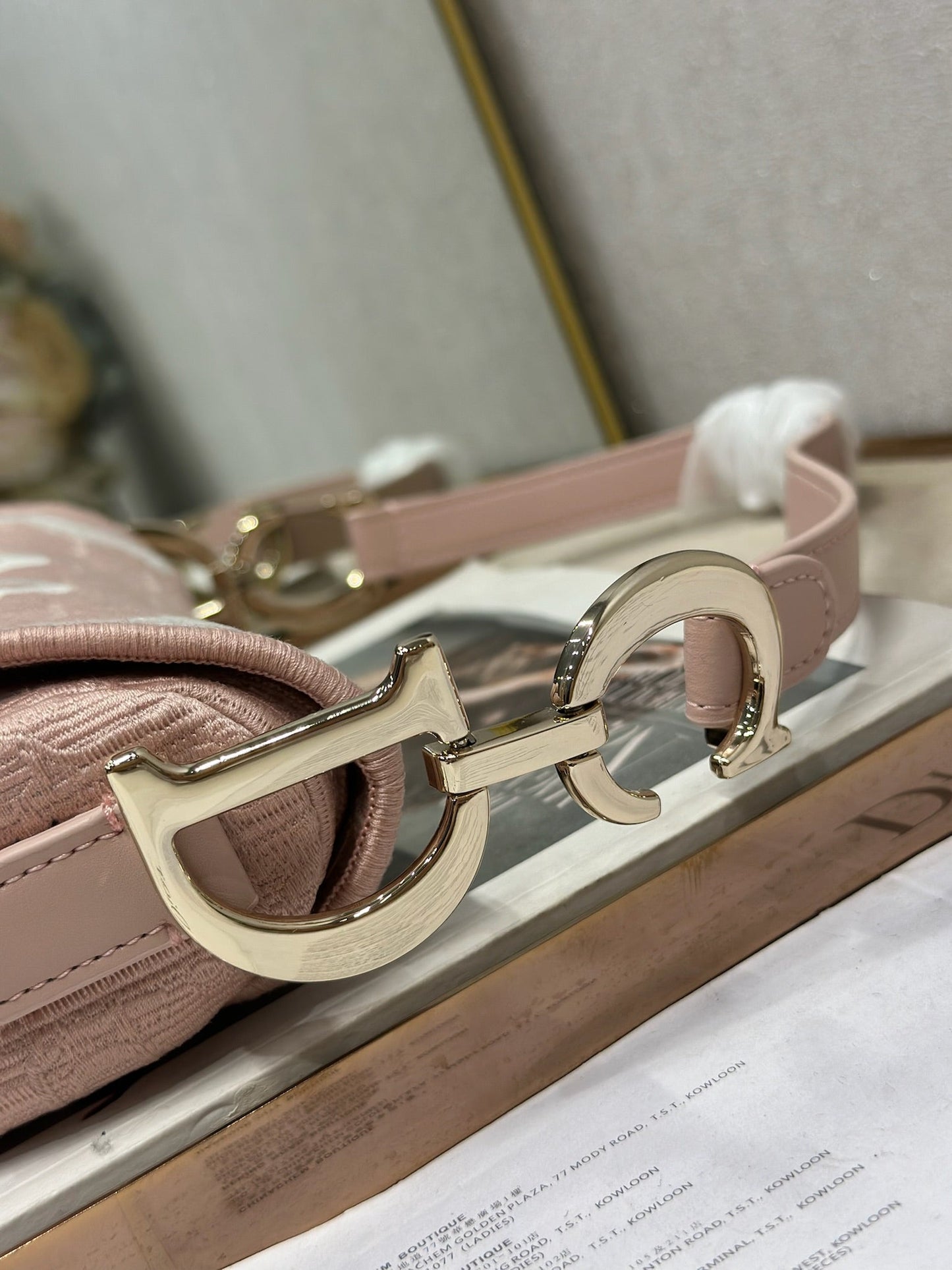 CD Saddle Bag 25.5cm Pink in Denim 288052