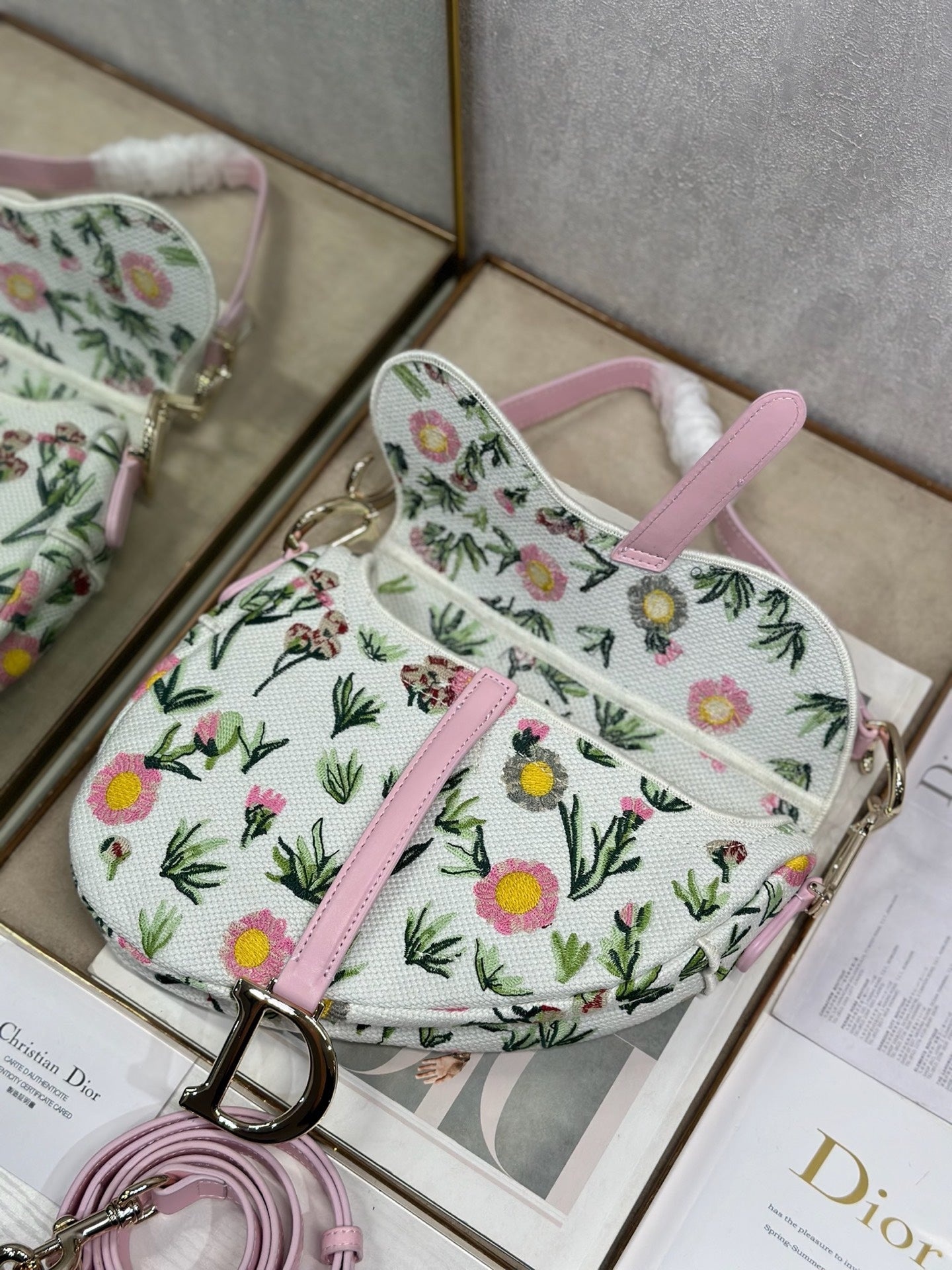 CD Saddle Bag 25.5cm White Floral in Denim 288054