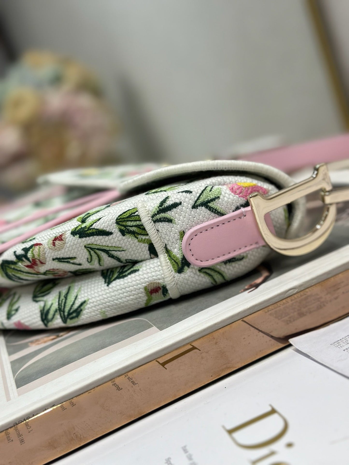 CD Saddle Bag 25.5cm White Floral in Denim 288054