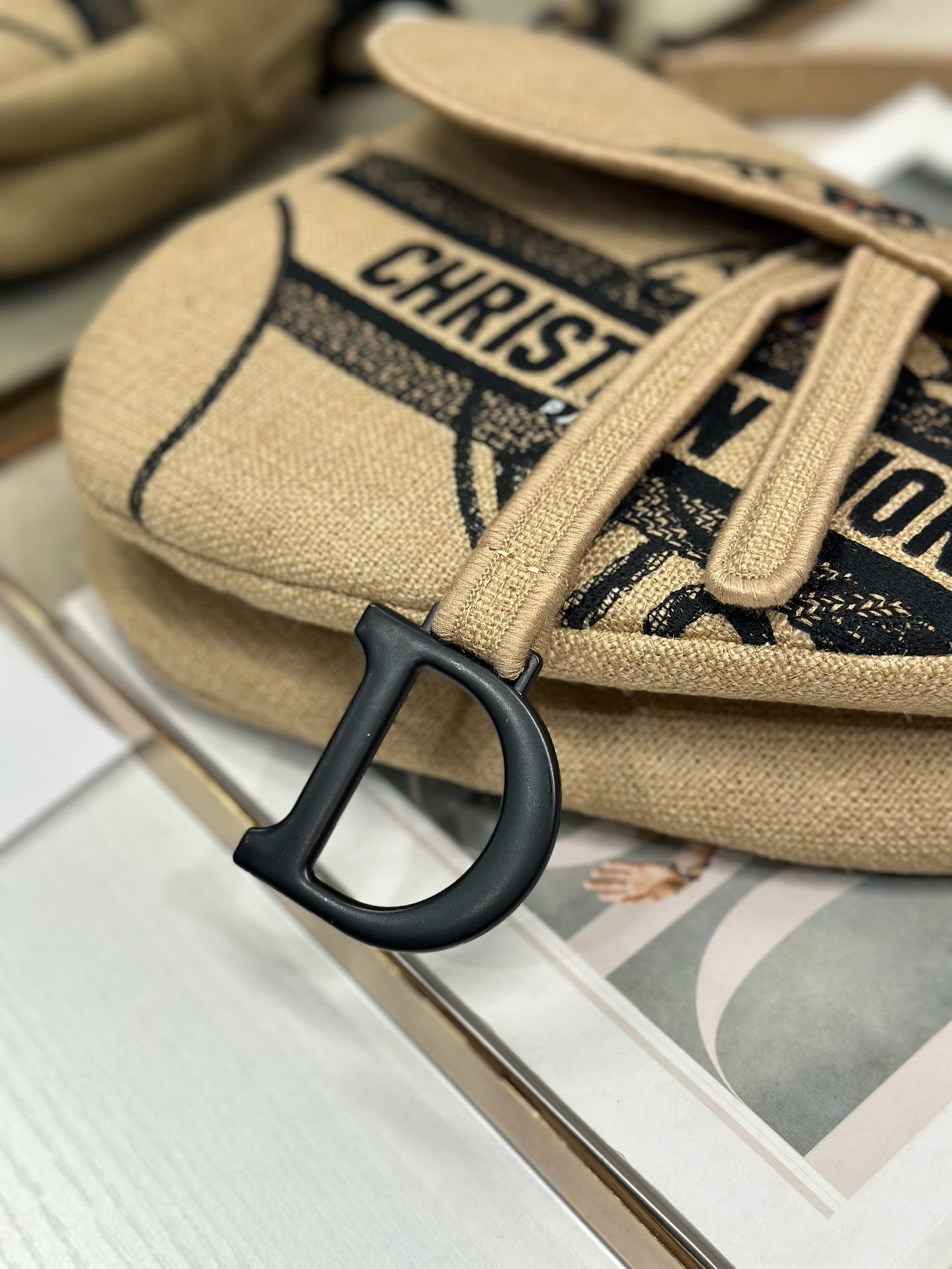 CD Saddle Bag 25.5cm Natural Beige in Denim 288070