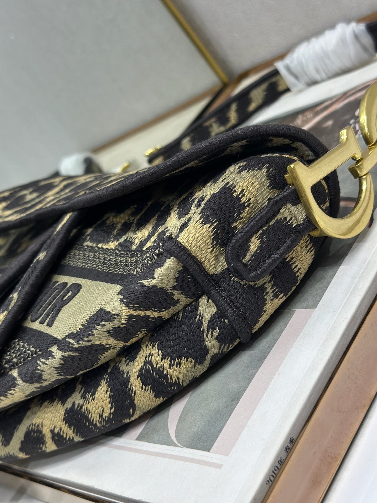 CD Saddle Bag 25.5cm Beige Black in Denim 288068
