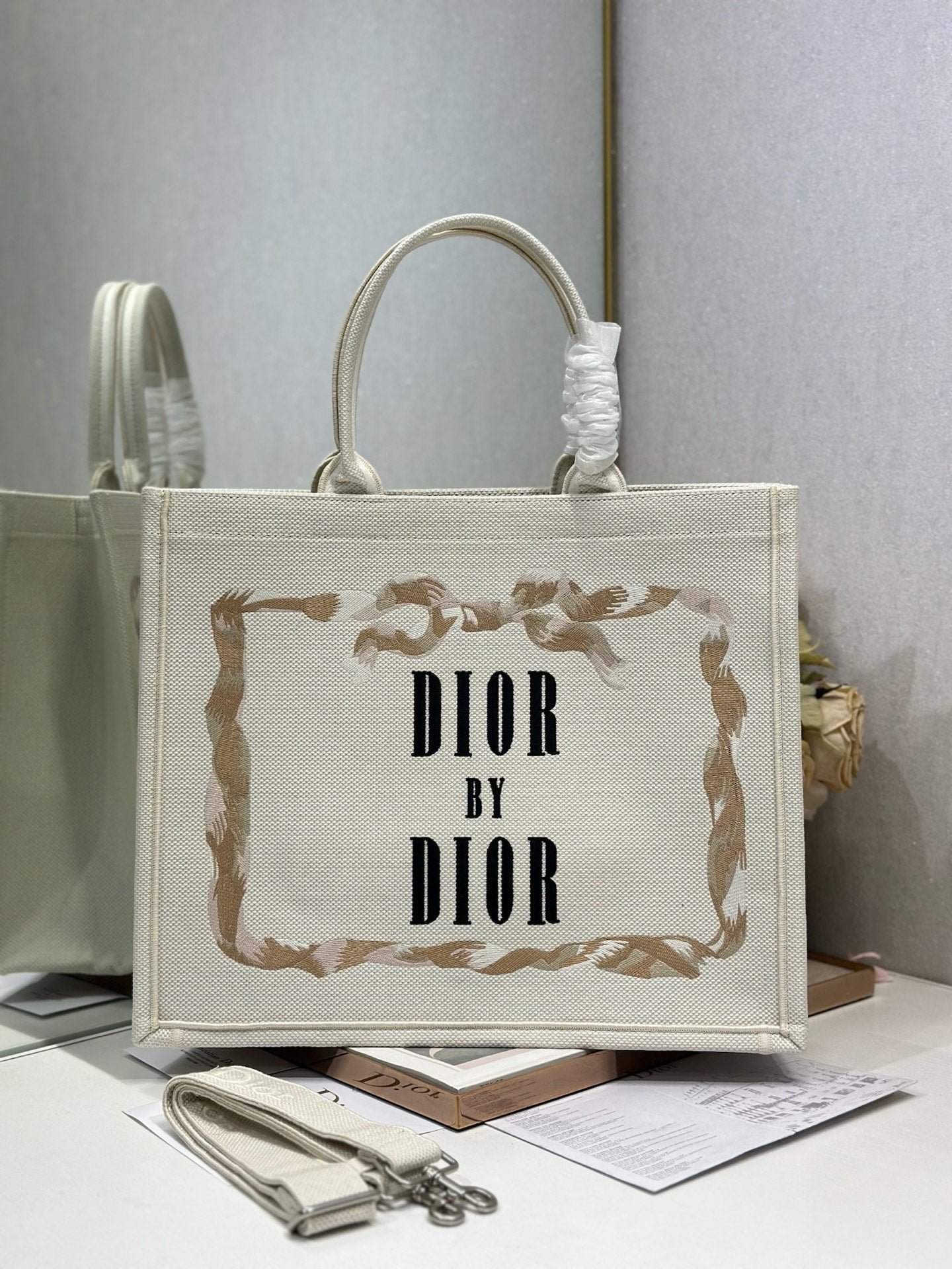 CD Book Tote White in Canvas 288122