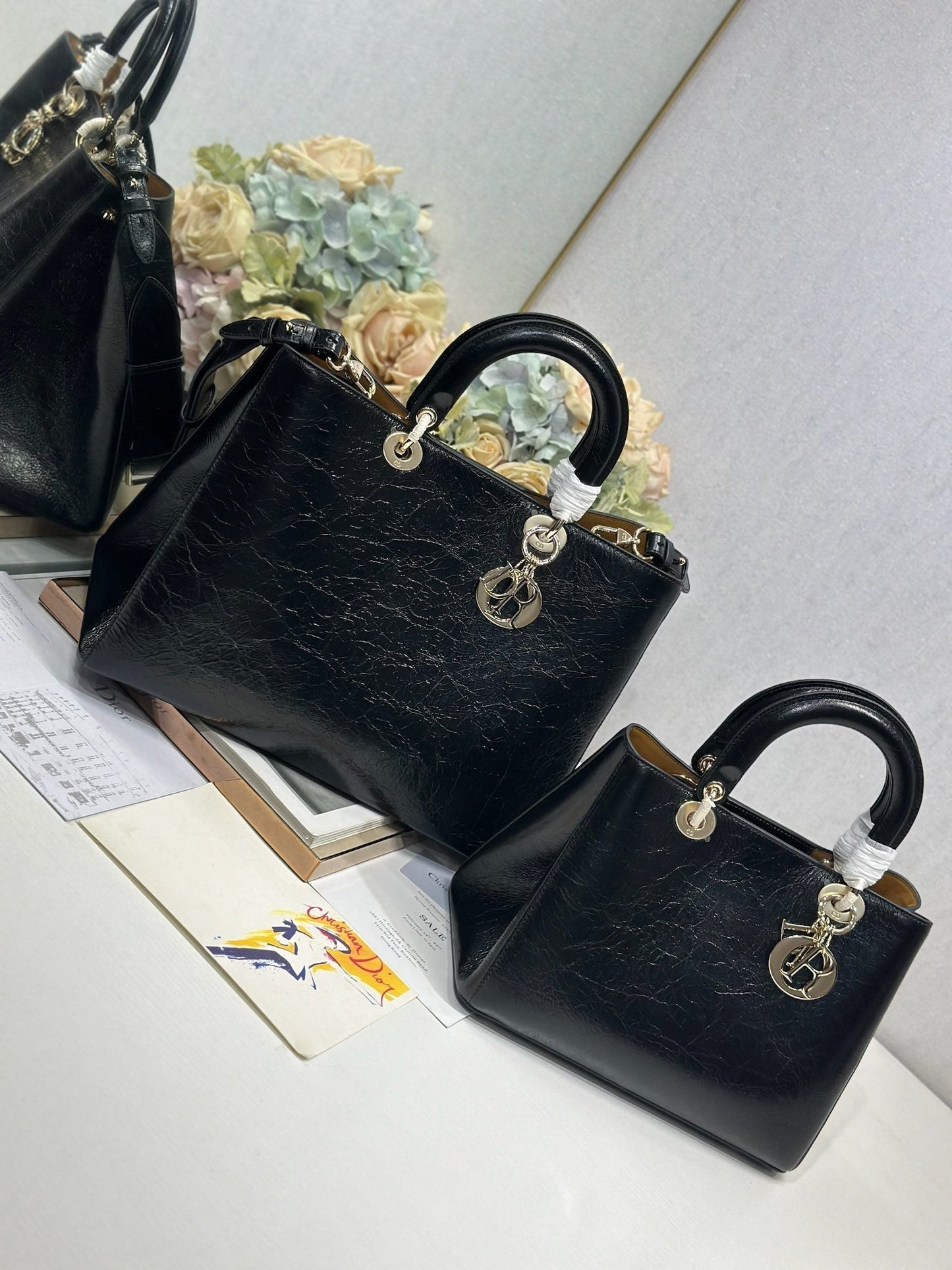 CD Diorissimo Black in Ostrich-patterned Cowhide 288189