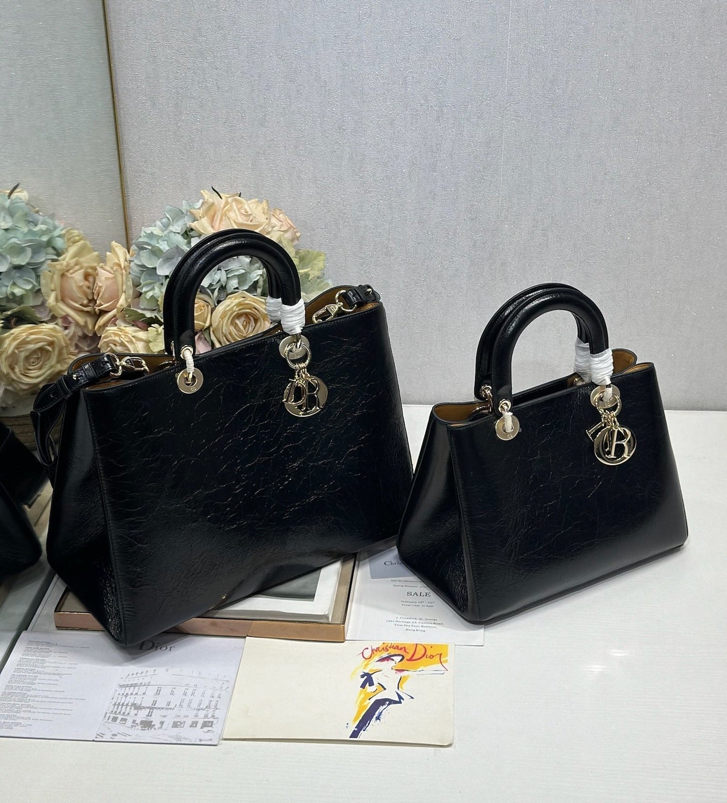 CD Diorissimo Black in Ostrich-patterned Cowhide 288189