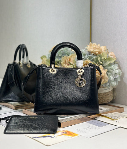 CD Diorissimo Black in Ostrich-patterned Cowhide 288189