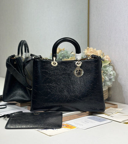 CD Diorissimo Black in Ostrich-patterned Cowhide 288189