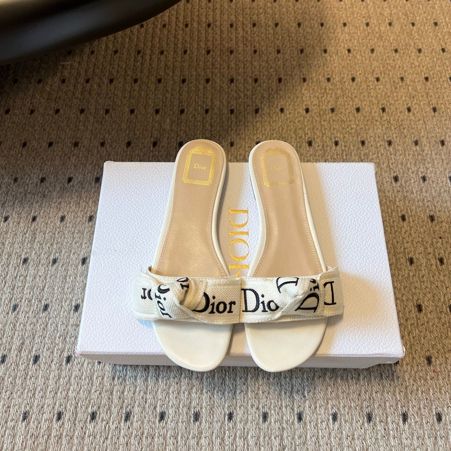 CD 26SS Letter Webbing Flat Sandals White in Fabric 789473