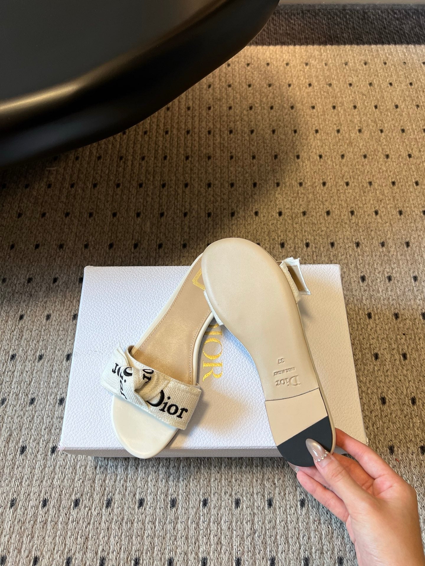 CD 26SS Letter Webbing Flat Sandals White in Fabric 789473