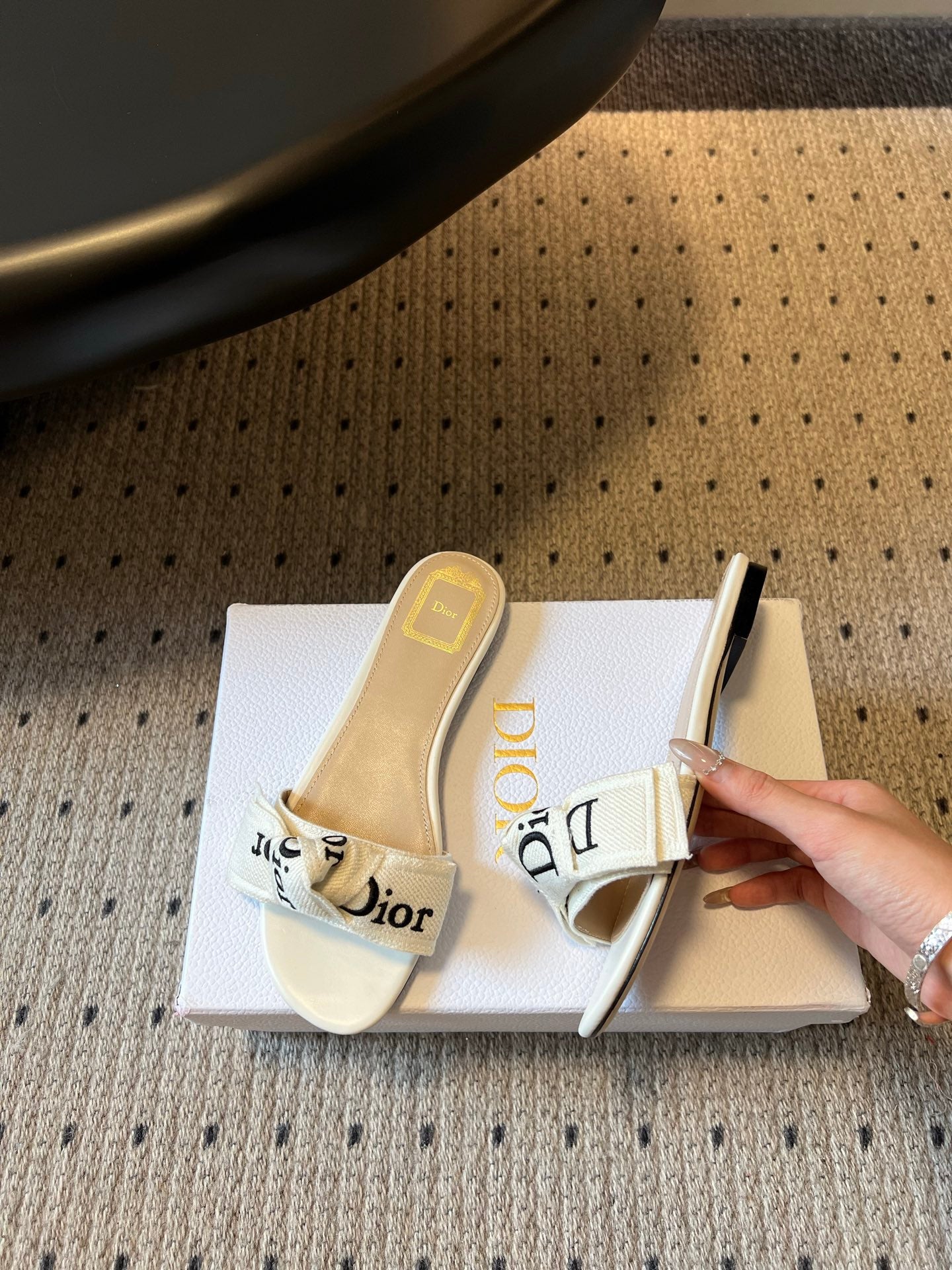 CD 26SS Letter Webbing Flat Sandals White in Fabric 789473