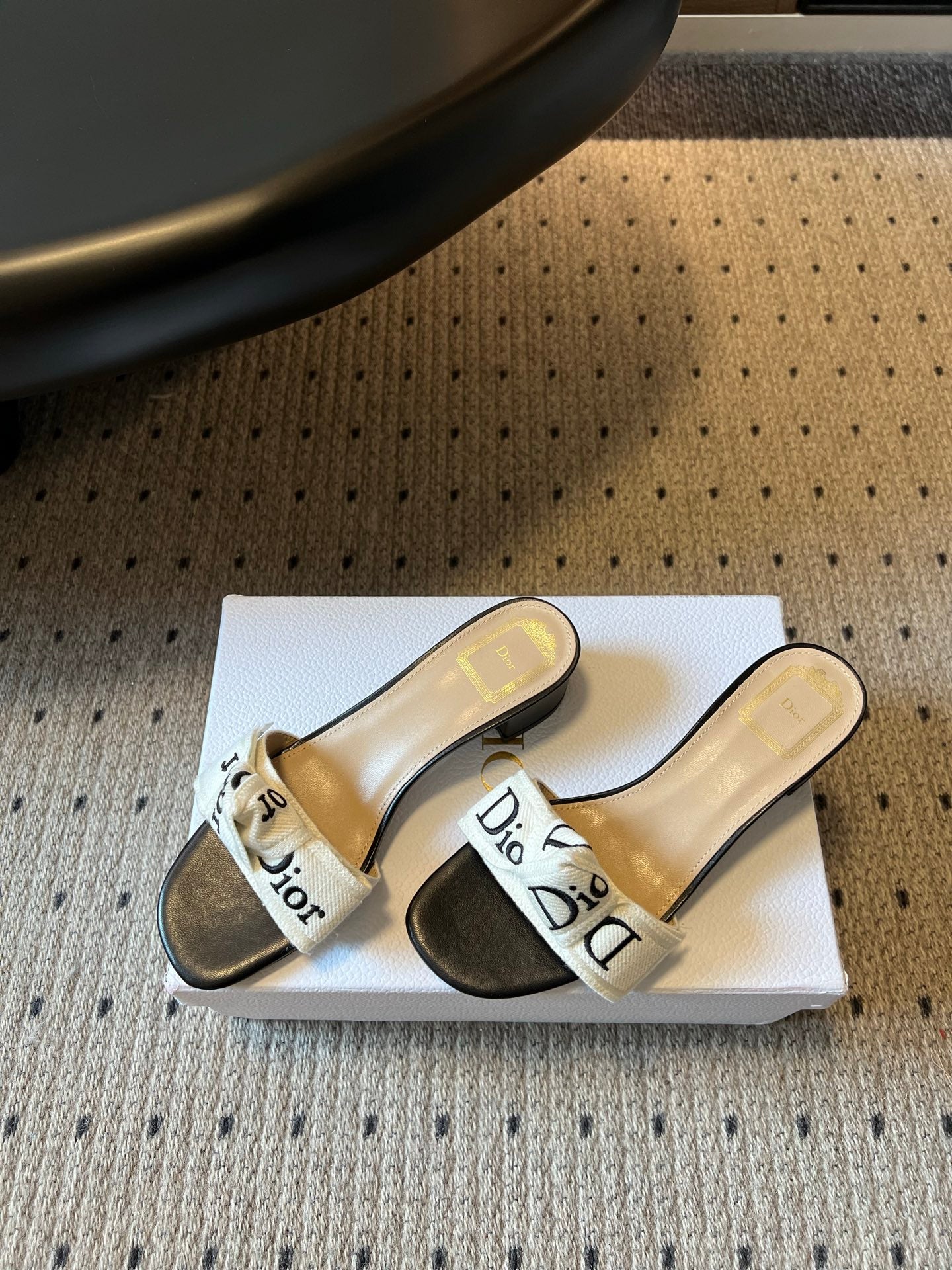 CD 26SS Letter Webbing Sandals 40 Black White in Fabric 789474