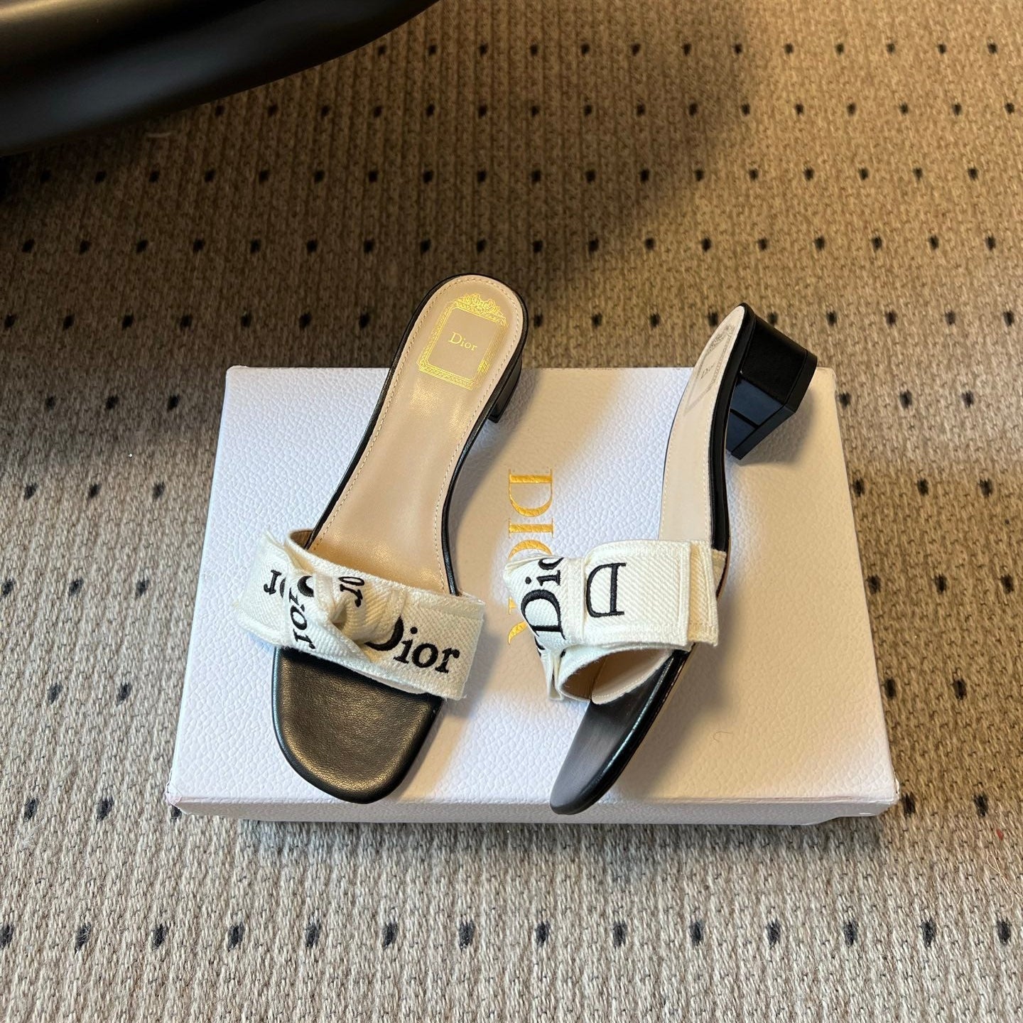 CD 26SS Letter Webbing Sandals 40 Black White in Fabric 789474