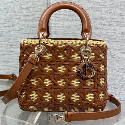 CD Lady Dior Bag 24cm Brown in Rattan 155500