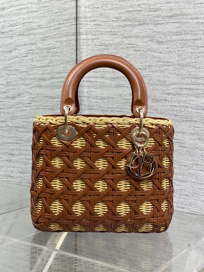 CD Lady Dior Bag 24cm Brown in Rattan 155500