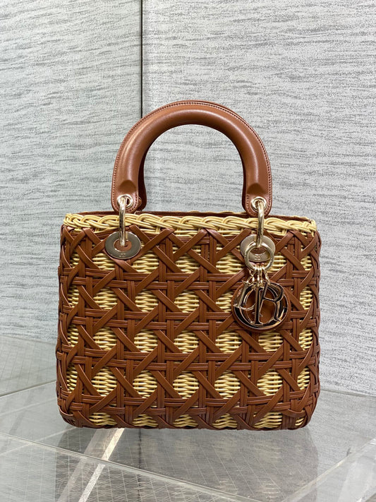 CD Lady Dior Bag 24cm Brown in Rattan 155500
