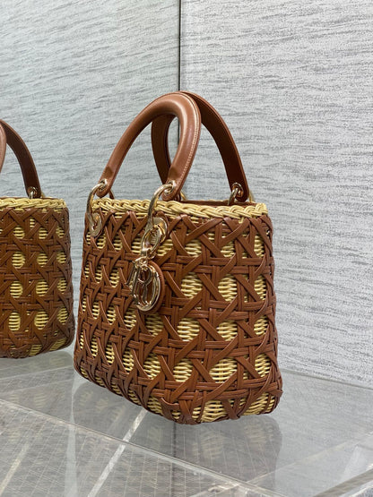 CD Lady Dior Bag 24cm Brown in Rattan 155500