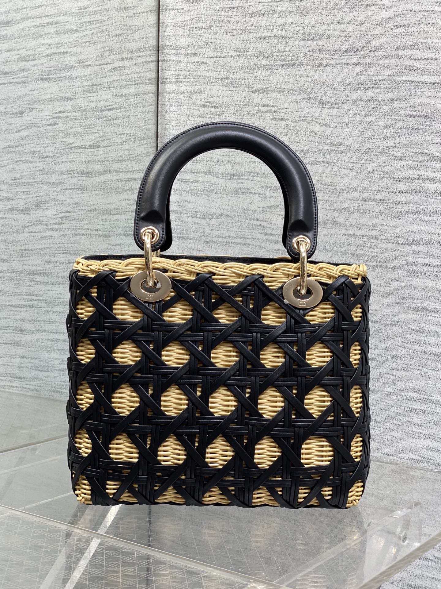 CD Lady Dior Bag 24cm Black in Rattan 155502