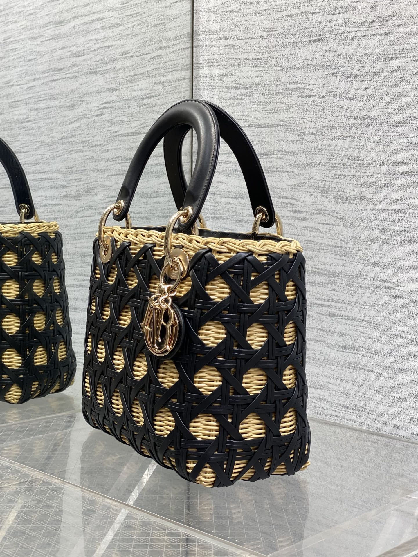 CD Lady Dior Bag 24cm Black in Rattan 155502