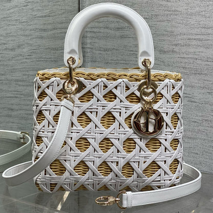 CD Lady Dior Bag 24cm White in Rattan 155504