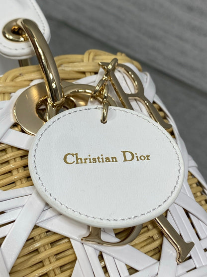 CD Lady Dior Bag 24cm White in Rattan 155504